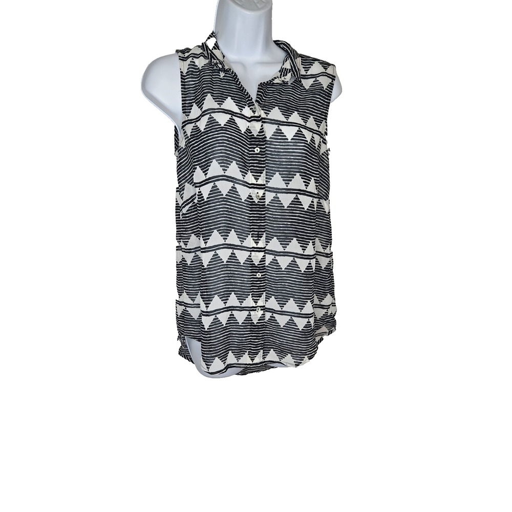 H&M Women's Size 6 Black White Geometric Stripe Sleeveless Blouse Top